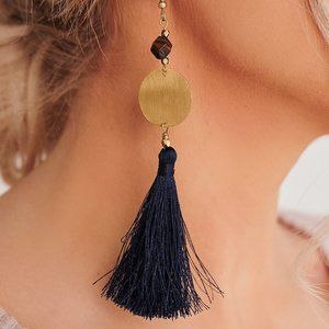 BOHO Love Navy & Gold Tassel Dangle Earring